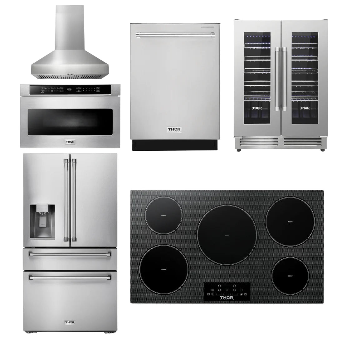 36 Induction Cooktop, Range Hood, Microwave, Refrigerator, Dishwasher, Wine Cooler B76966