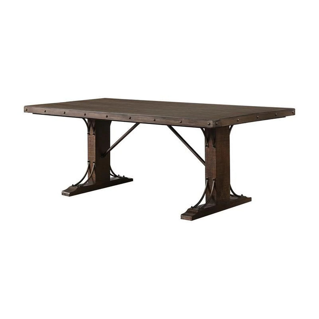 Solid Wood Rectangle Dining Table in Rustic Walnut Y75048