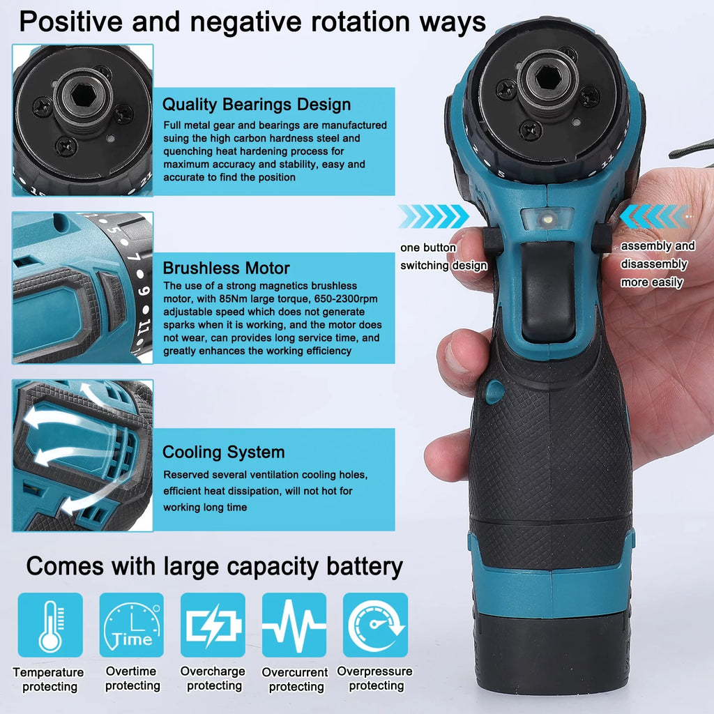 18V Torque Adjustable 2 Speed Brushless Electric Screwdriver N157