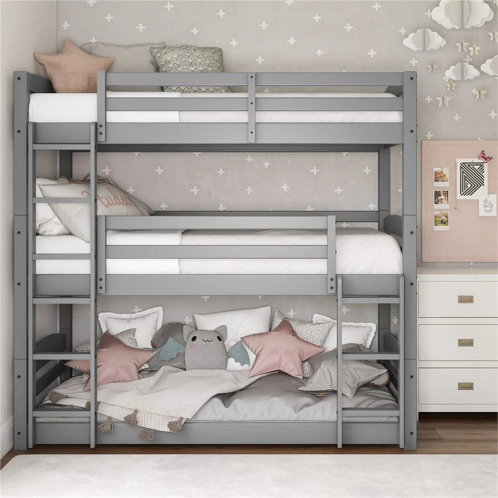Gray Triple Floor Wood Bunk Bed P310690