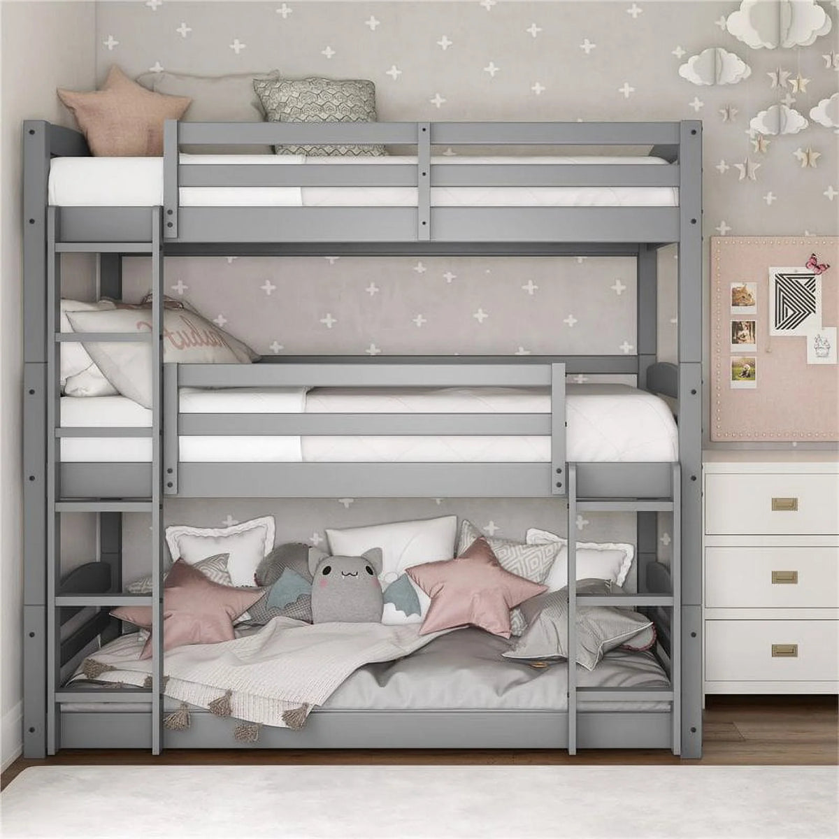 Gray Triple Floor Wood Bunk Bed P310690