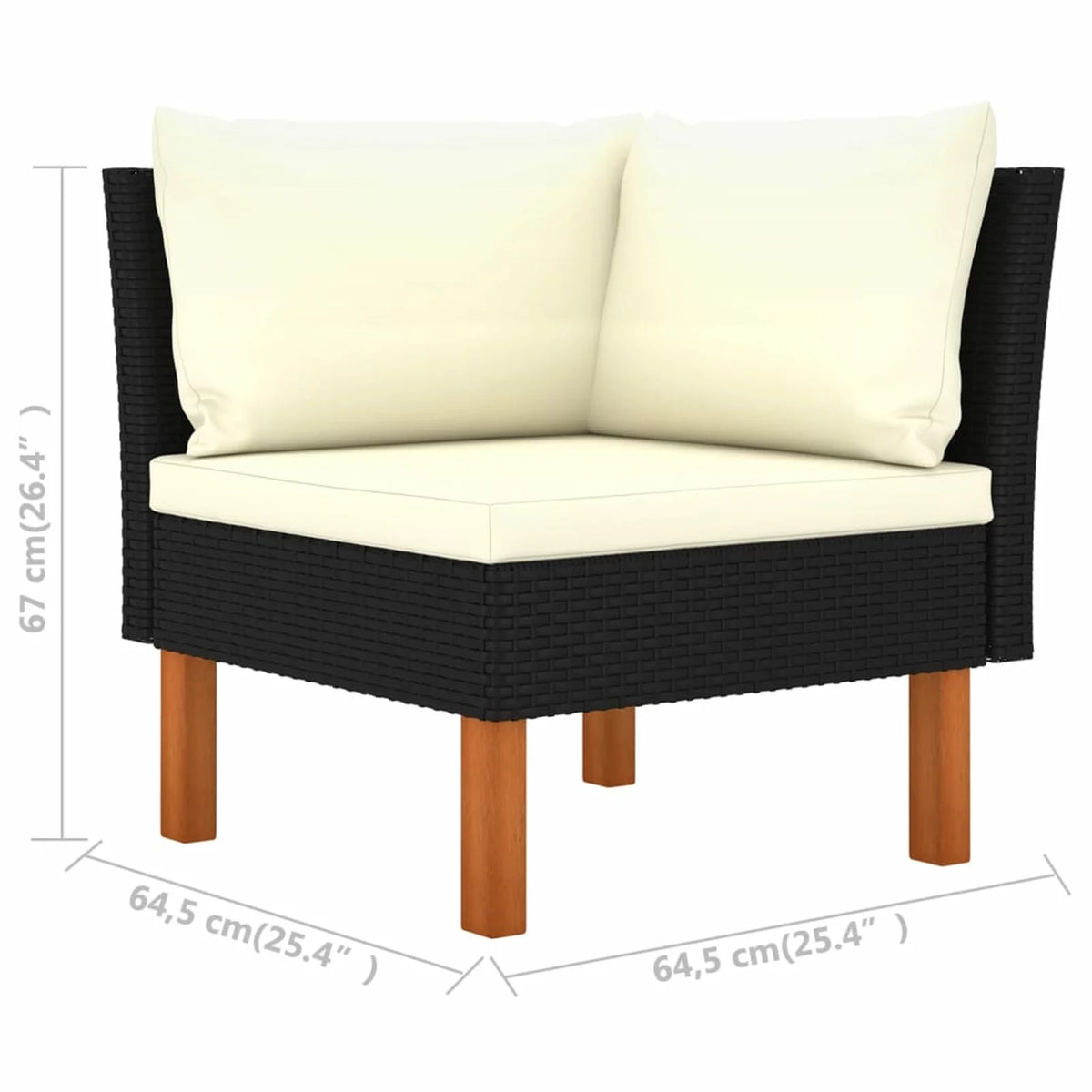 Cream White Black Poly Rattan Eucalyptus Wood Corner Sofa F177373