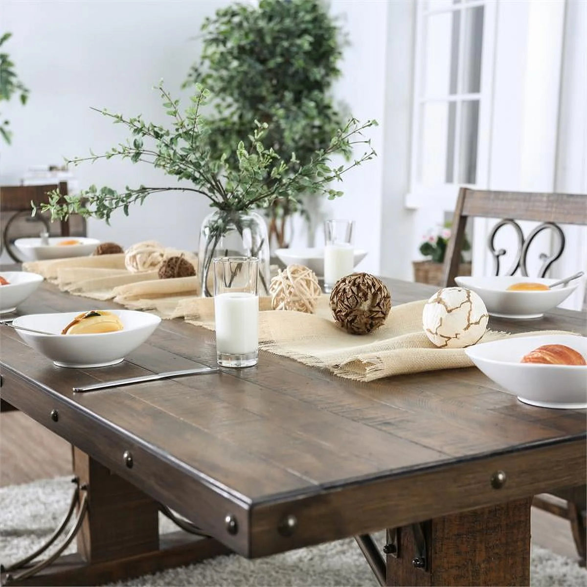 Solid Wood Rectangle Dining Table in Rustic Walnut Y75048
