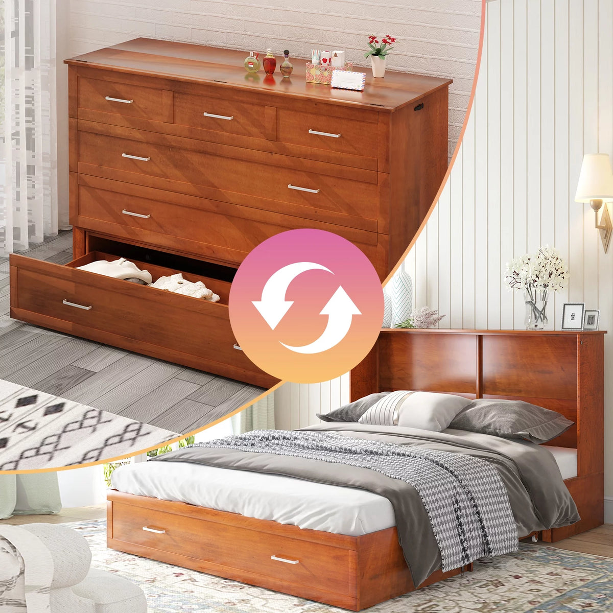 Queen Size Murphy Bed Chest with Foam Mattress X630348