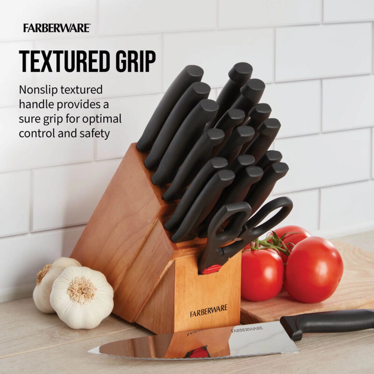 18 Piece Stainless Steel Knife Set with Block Natural Wood Q515