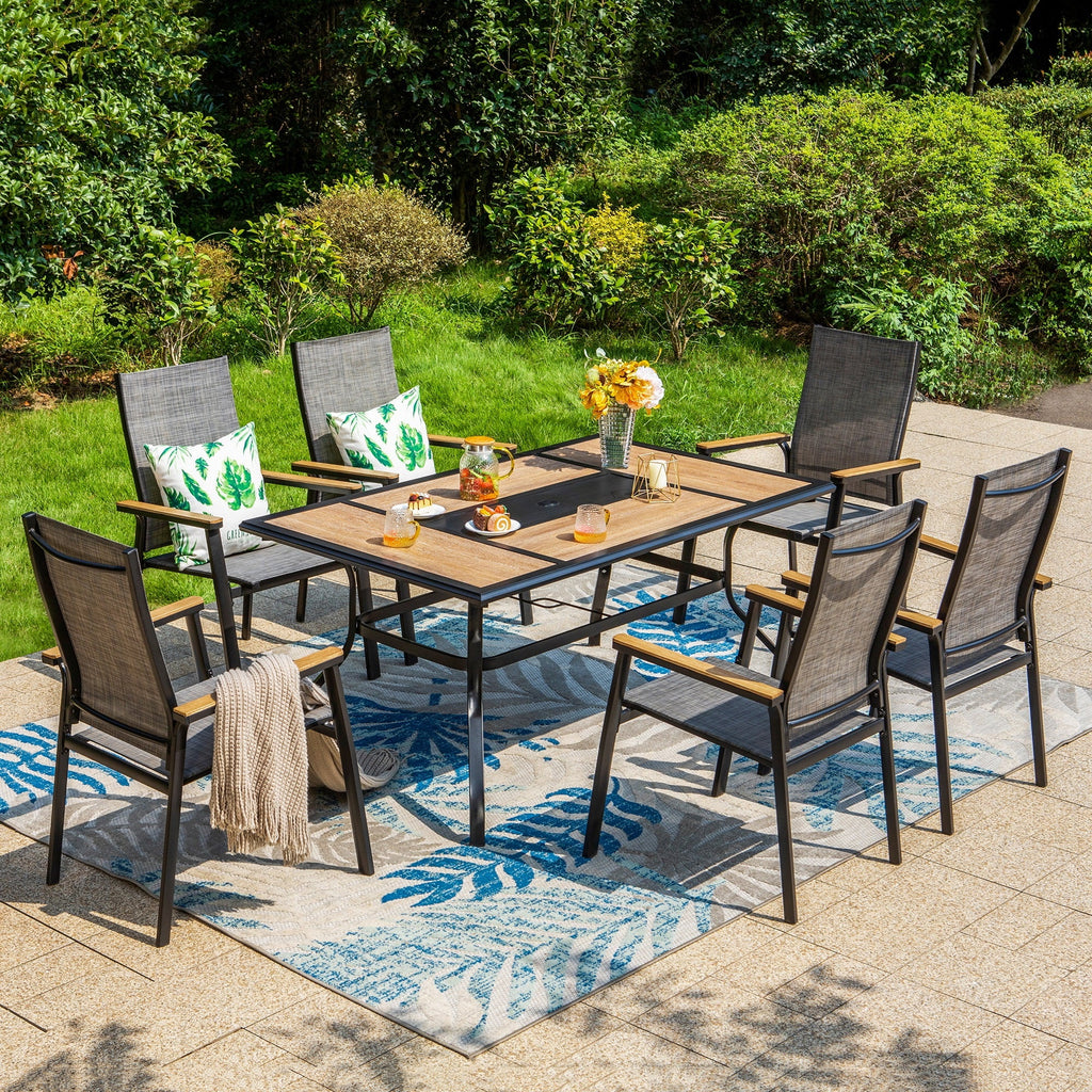 7 Pieces Outdoor Patio Dining Set with Stackable Chairs and Metal Table L82755