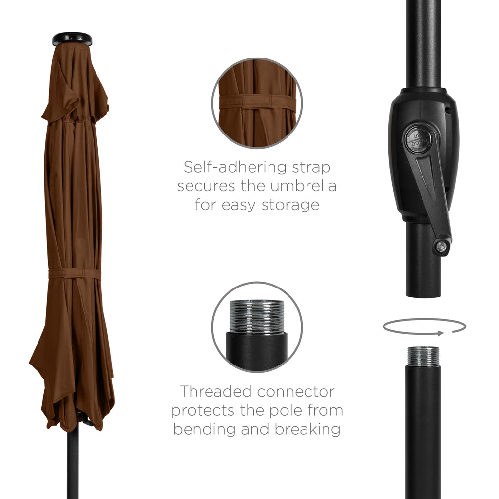 7.5ft Solar Patio Umbrella with Tilt, Crank, LED Lights G780808