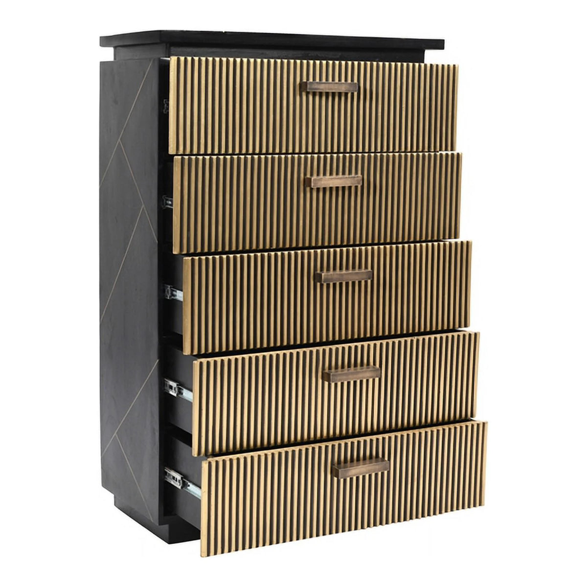 5-Drawer Wood Chest in Black/Gold T5702