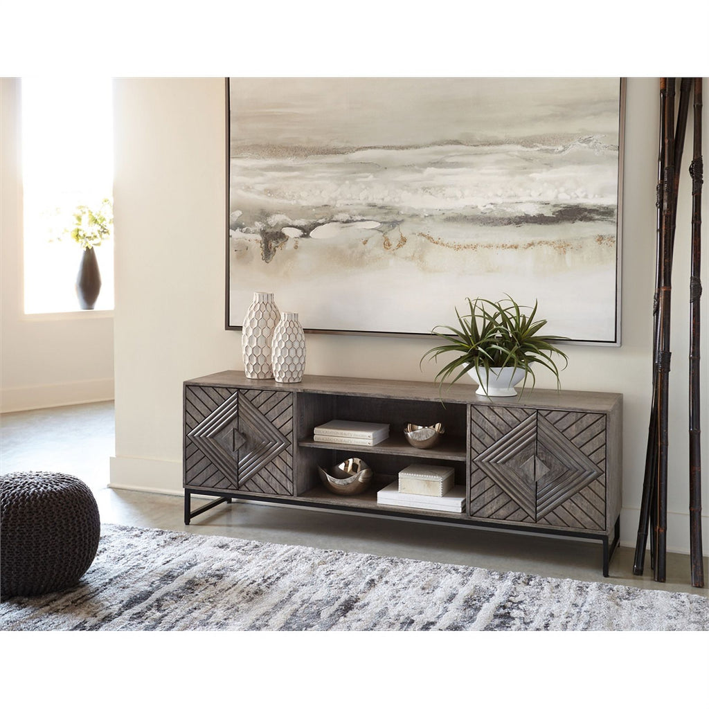 Distressed Gray & Black Wood Accent Cabinet F3965