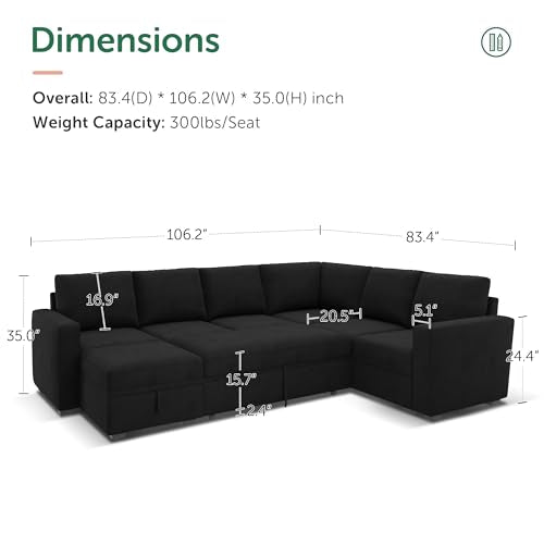 Beige Modular Sectional Sleeper Sofa Bed with Storage Ottoman T3923