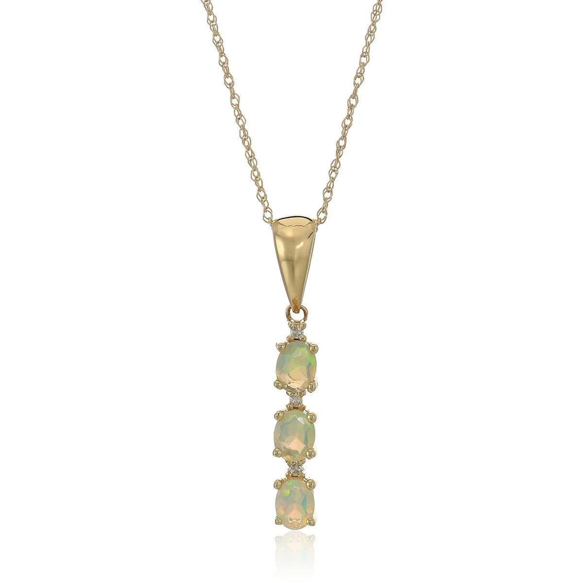 10k Yellow Gold Ethiopian Opal & Diamond 3-Stone Pendant Necklace H9510