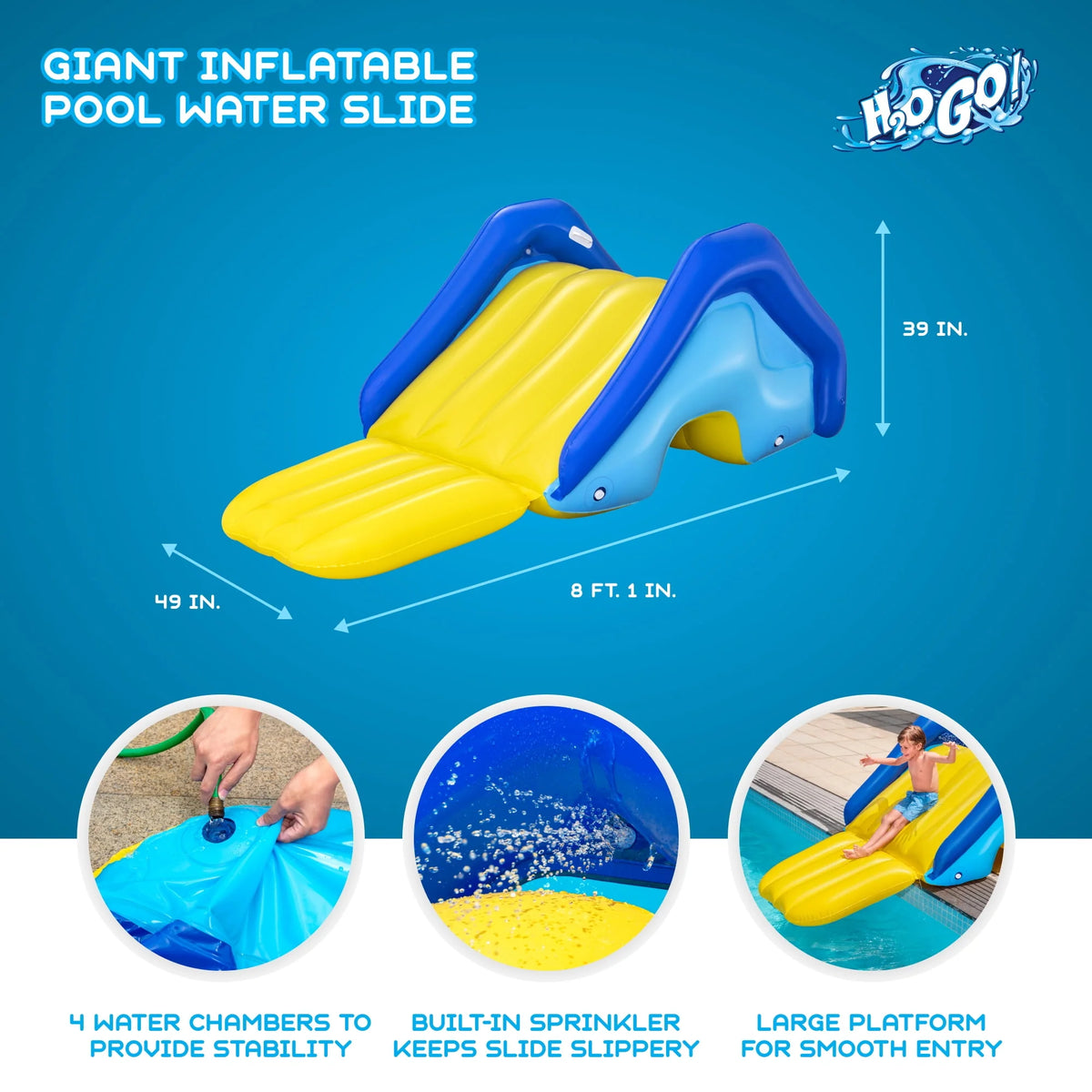 Giant Inflatable Pool Water Slide with Built-In Sprinkler D4985
