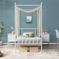 White Twin Metal Canopy Bed Frame with Headboard and Footboard L7584