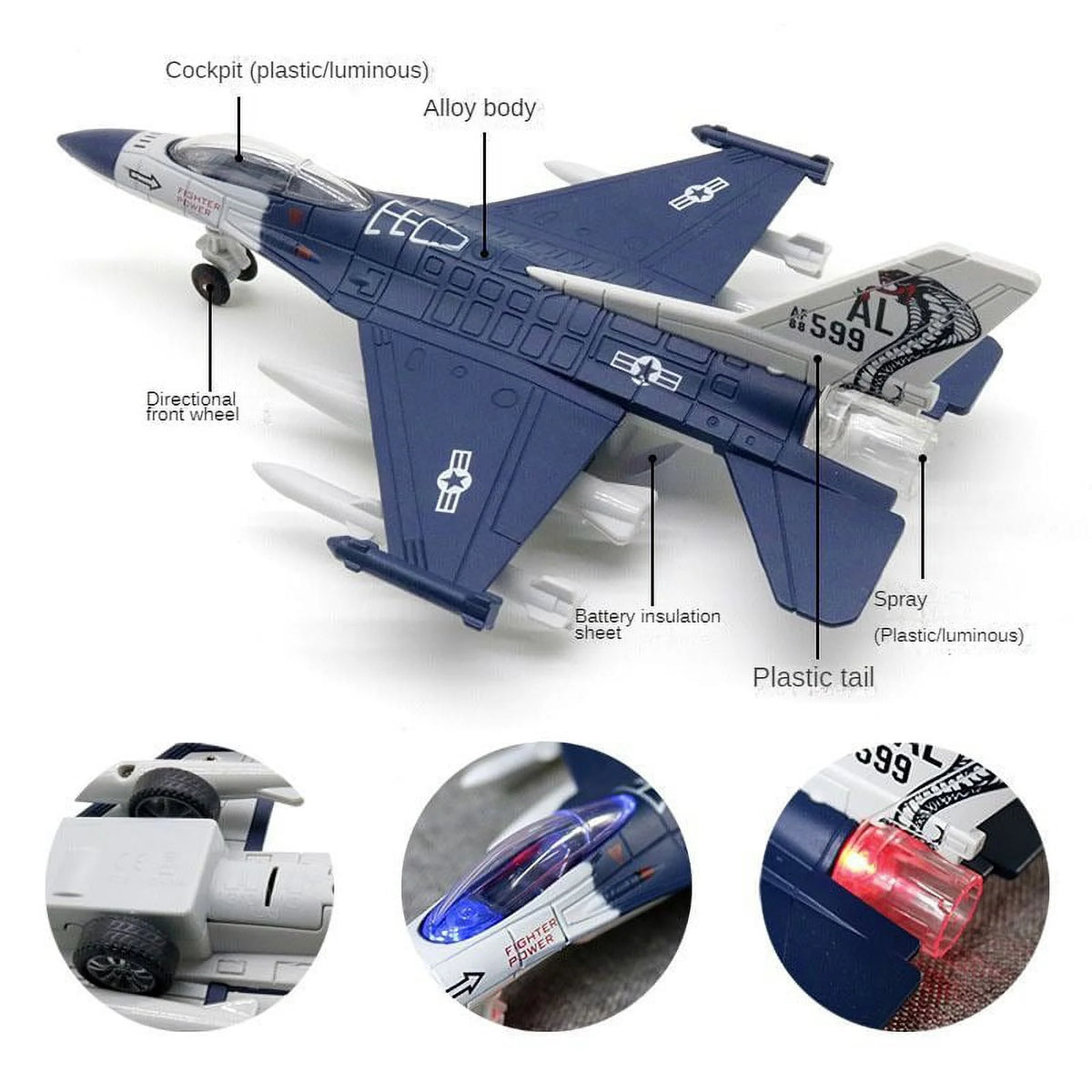 Metal Plane Vehicle Playset with Light V2484