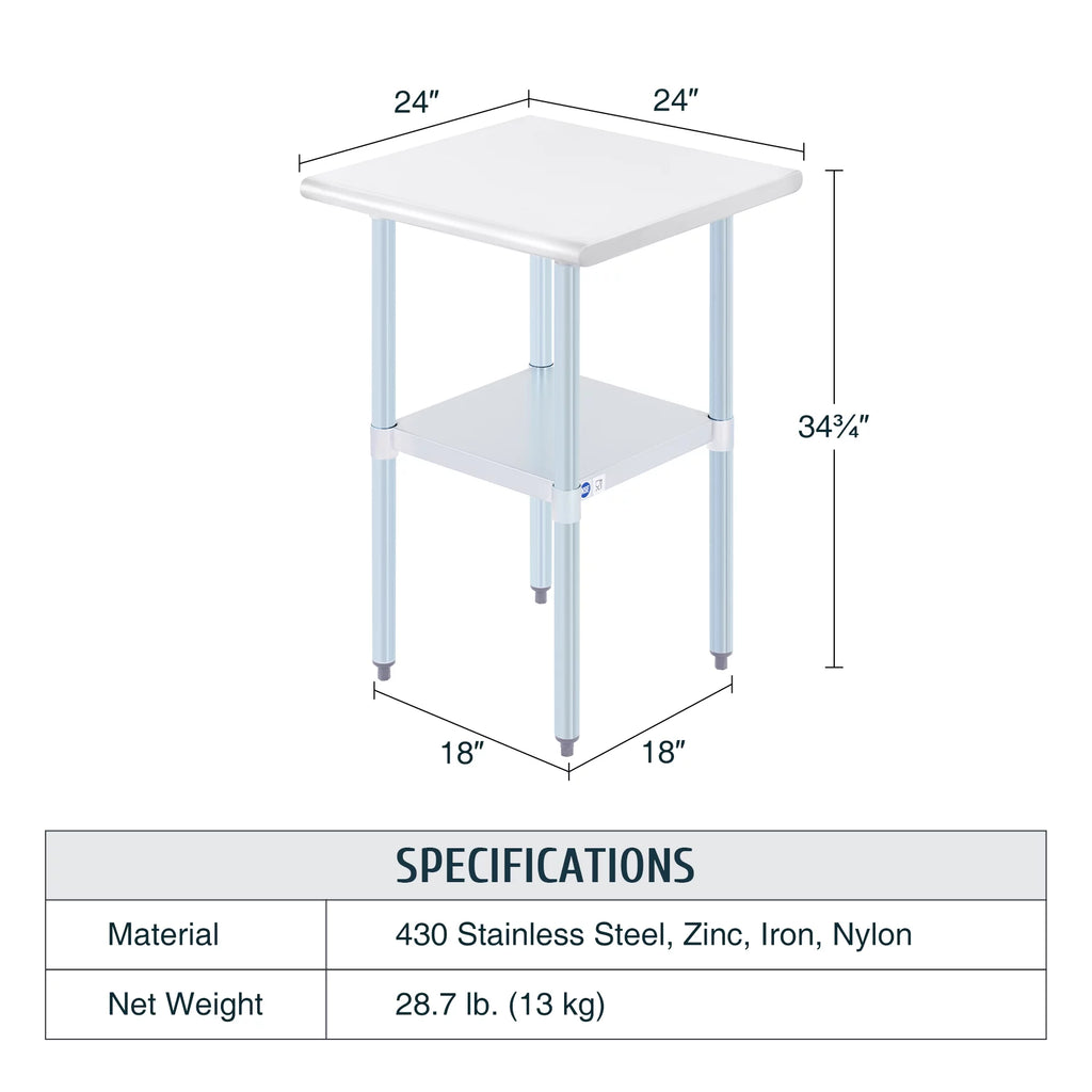 Stainless Steel Prep Table with Adjustable Shelf 24x24 Inch A646