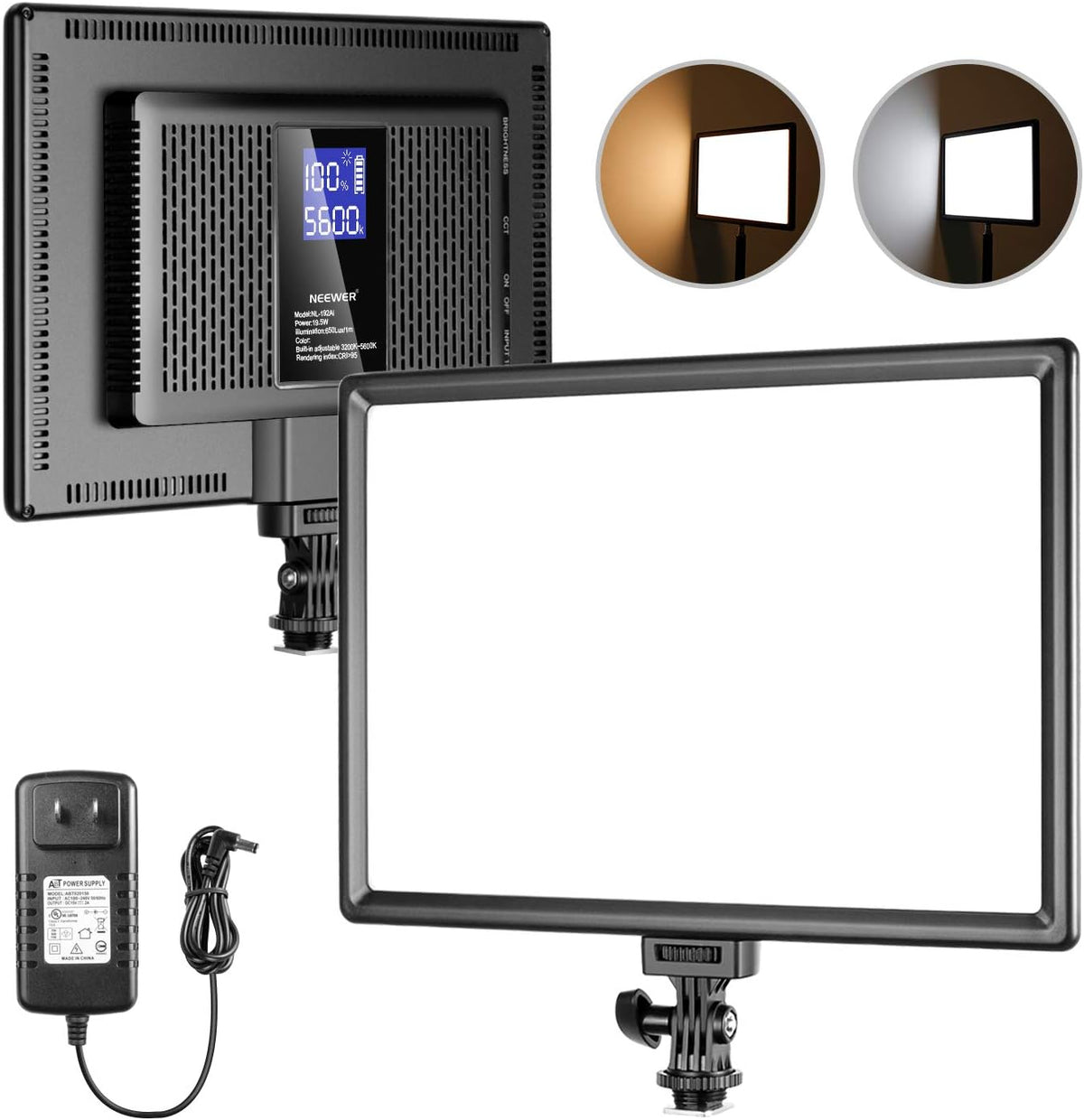 Ultra-Thin LED Soft Light Panel with LCD Display, Dimmable Bi-Color 3200-5600K CRI95+ On Camera Video Light I23405
