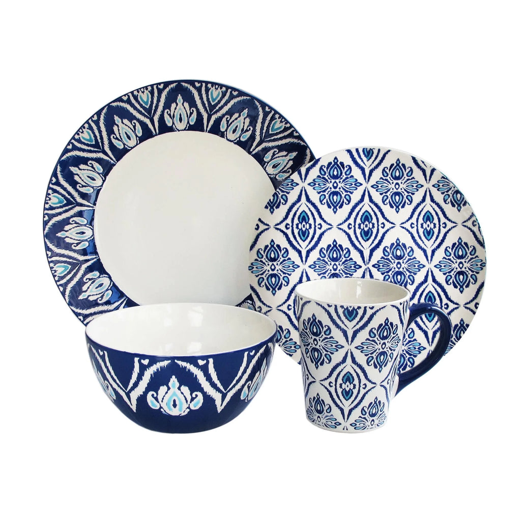 Blue and White 16-Piece Stoneware Dinnerware Set K79909