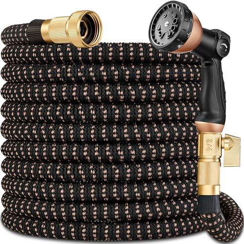 50 ft Expandable Garden Hose with 10 Functions Spray Nozzle, 3/4" Solid Brass Connector M2972