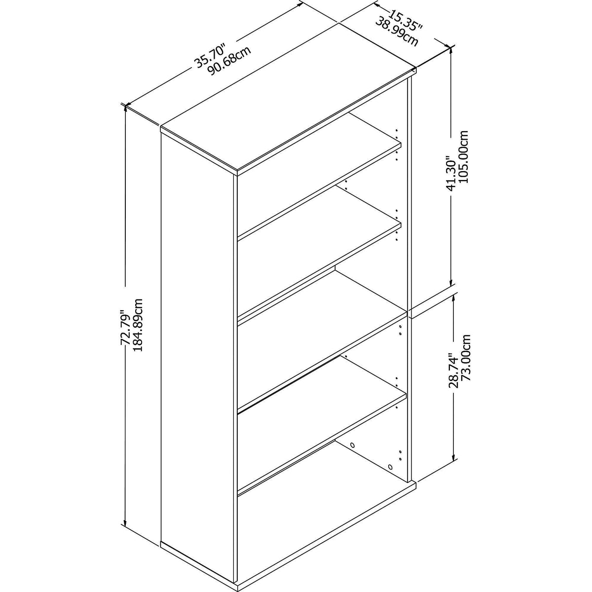 Storm Gray 5 Shelf Wood Composite Bookcase T68538