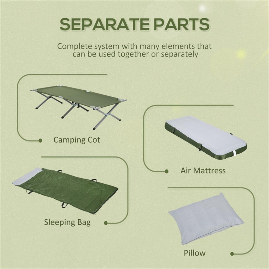 Fold Up Camping Bed Set with Air Cot, Sleeping Bag, Pump W9174