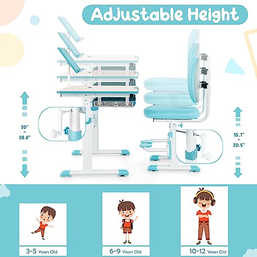 Pink Height-Adjustable Kids Desk and Chair Set with Tiltable Desktop J153214