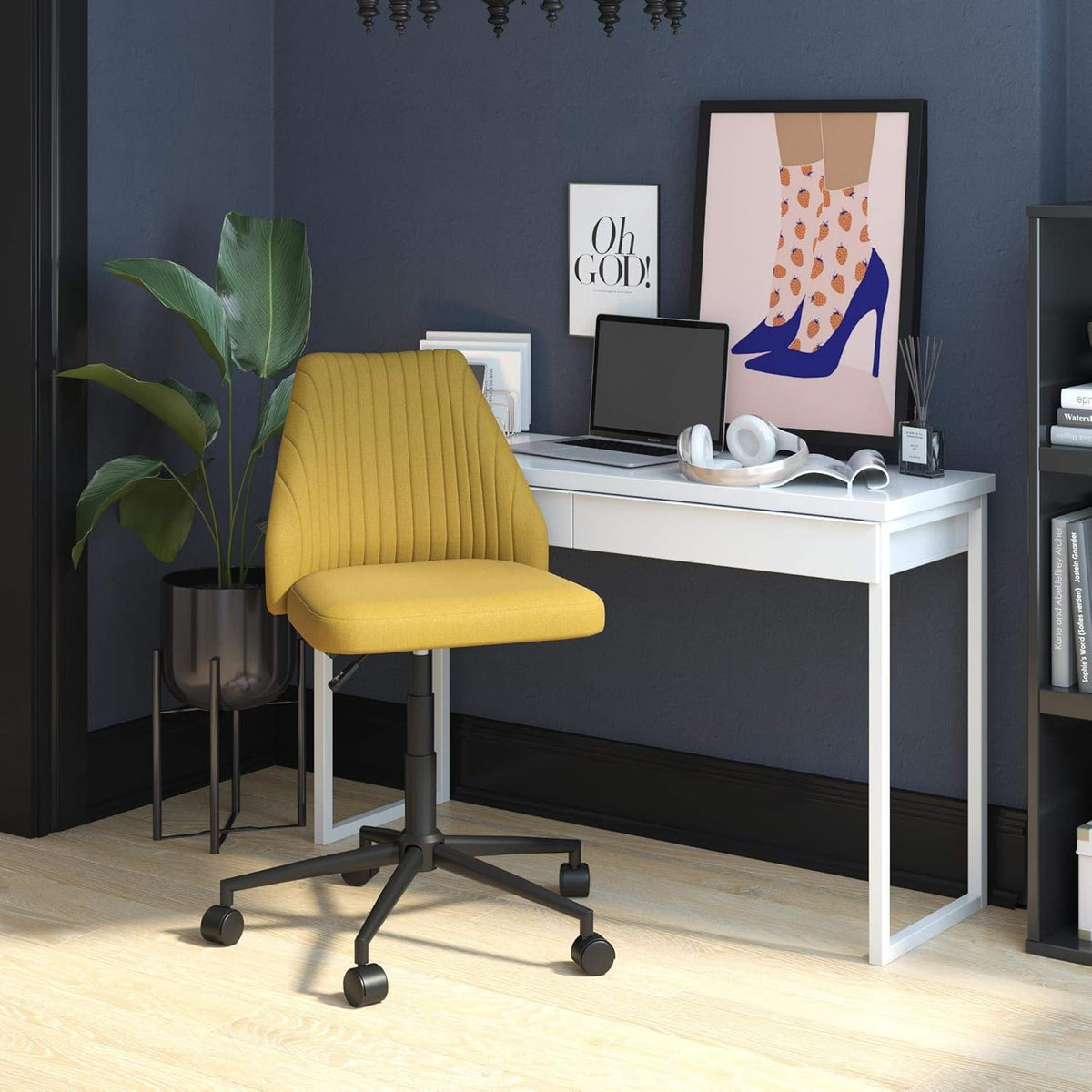 Mustard Linen Office Chair with Casters Y7532