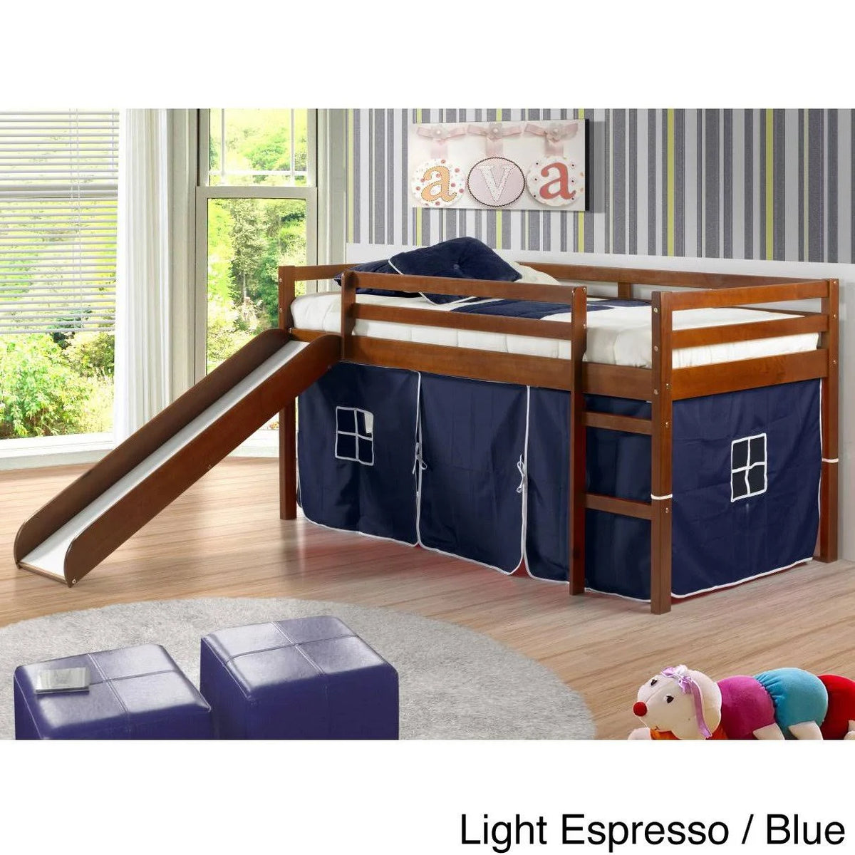 Twin Tent Loft Bed, Espresso/Pink U1087