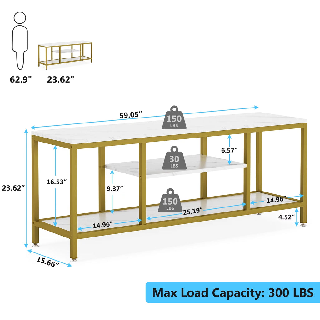 59" 3 Tier TV Stand with Open Storage Shelves B63070