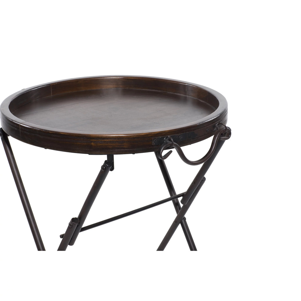20" x 28" Black Metal Accent Table with Brown Wood Top V665753
