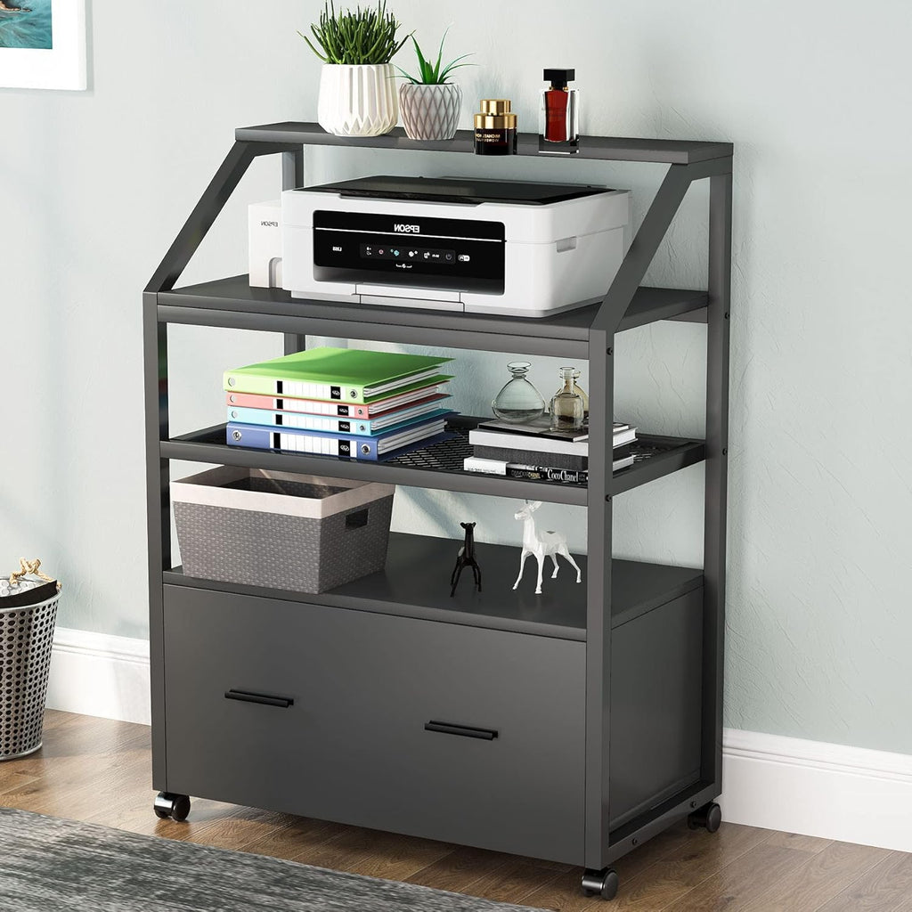 Wood Mobile Filing Cabinet with Storage Shelves Y694
