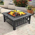 32 Metal Square Wood Burning Fire Pit with Charcoal Rack H32149
