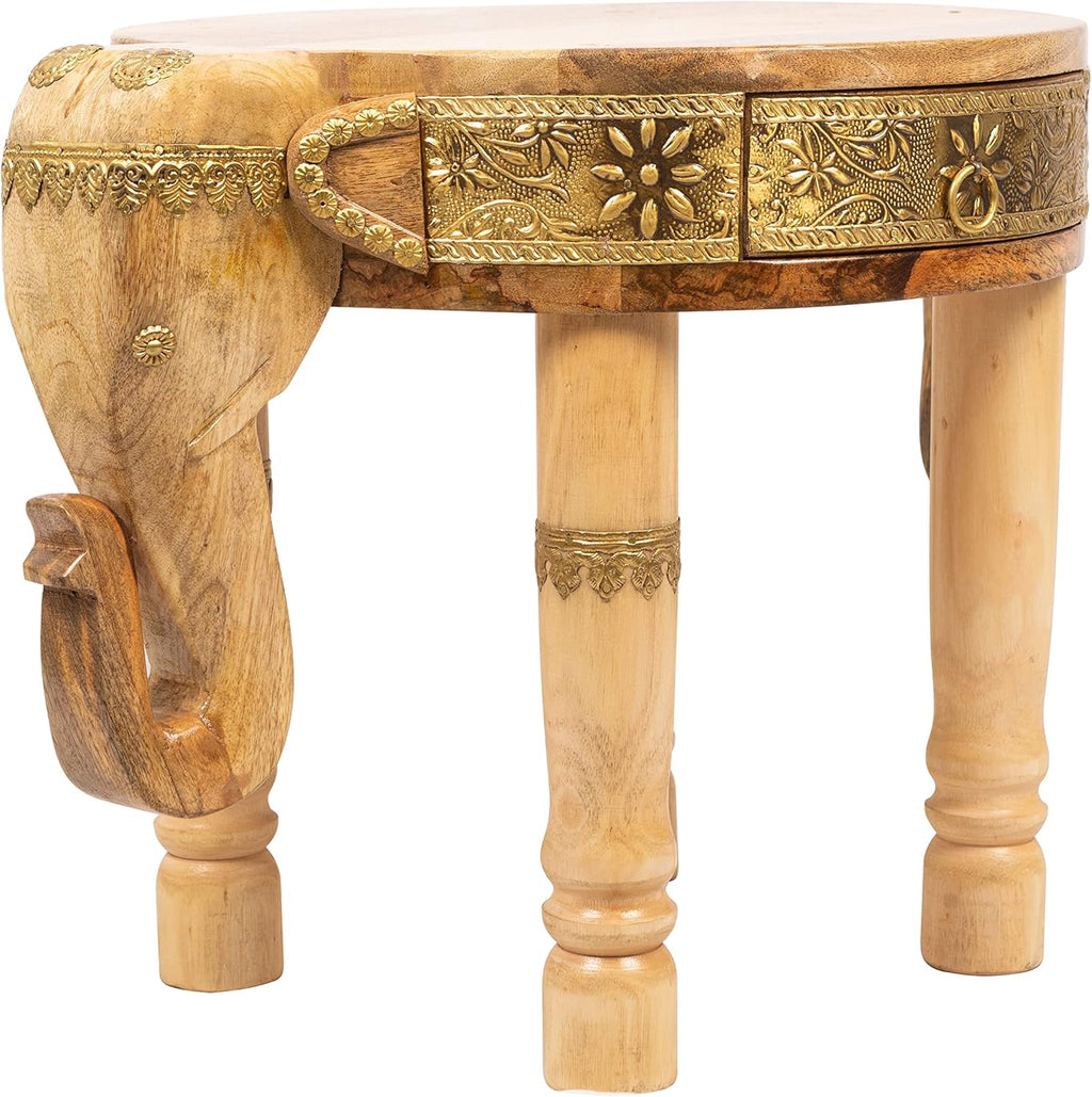 Hand Carved Wooden Coffee Table with Brass Column Accents O72787