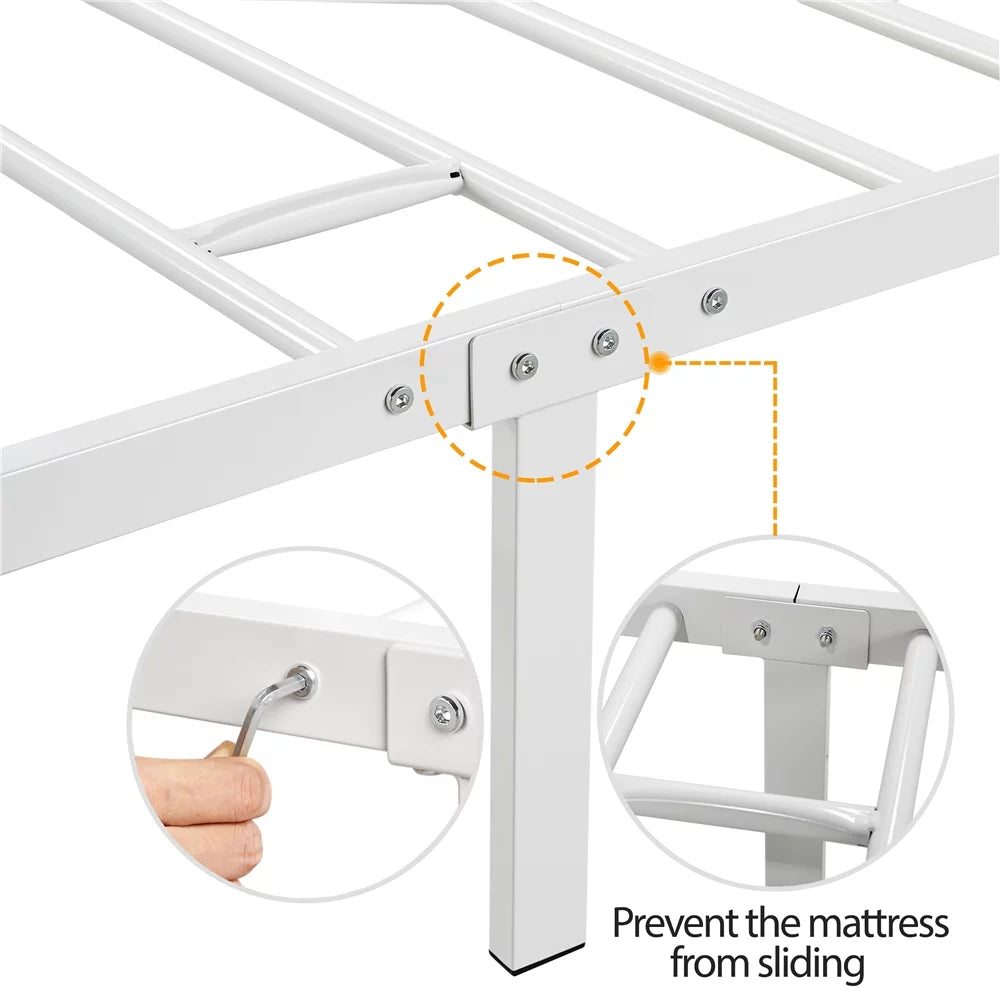 White Twin Metal Canopy Bed Frame with Headboard and Footboard L7584