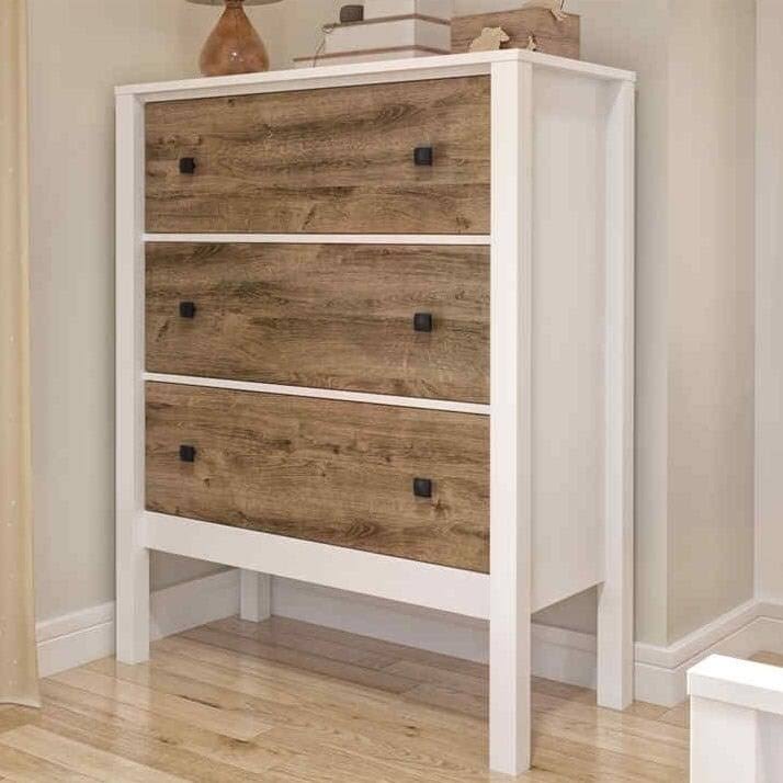 Walnut Grey White 3-Drawer Dresser N589930