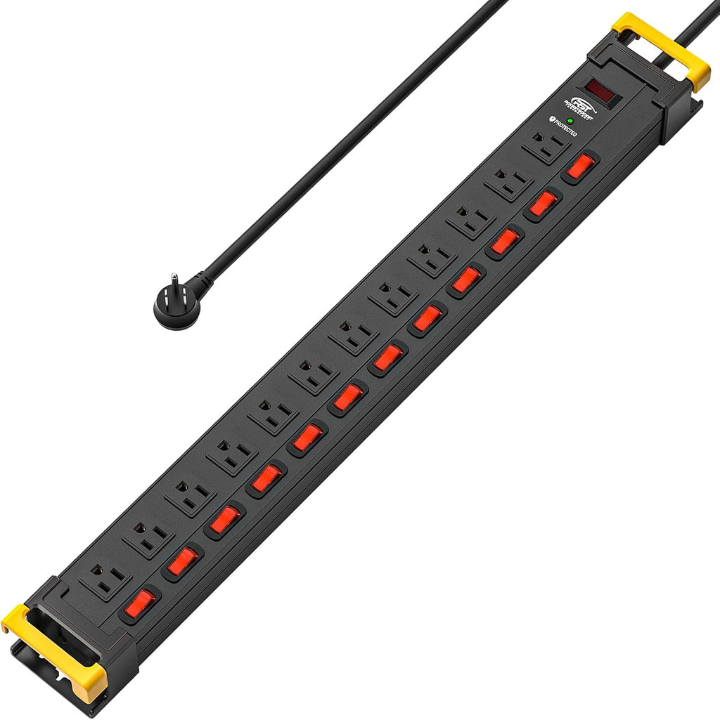 12 Outlets Surge Protector Power Strip with Individual Switches, 9FT, 1020J, 15AMP/1875W, Black, Pack of 2 Y715