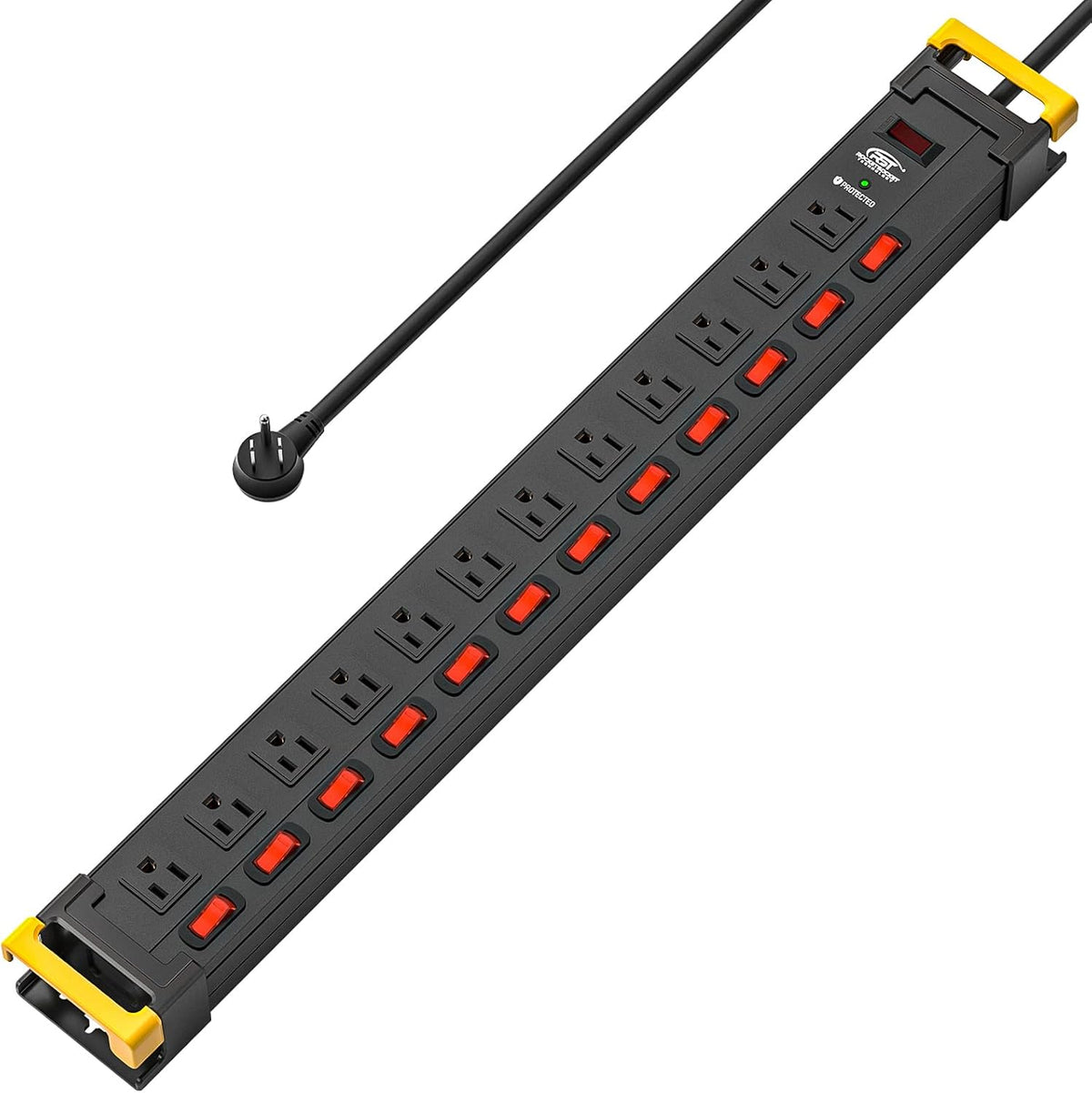 12 Outlets Surge Protector Power Strip with Individual Switches, 9FT, 1020J, 15AMP/1875W, Black, Pack of 2 Y715