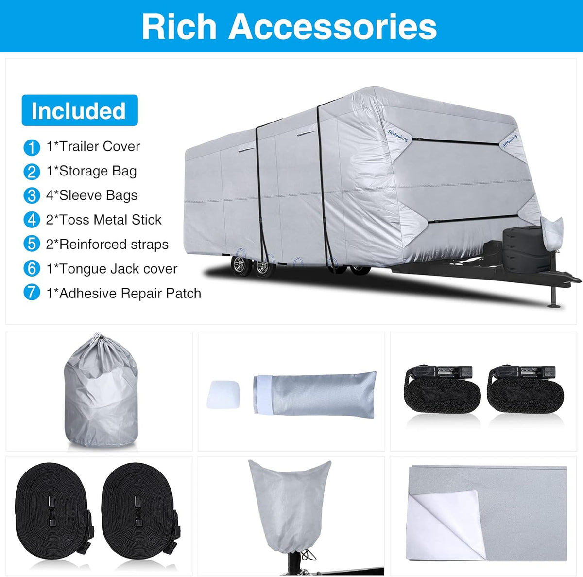 RV Cover Waterproof Travel Trailer Cover Rip-Stop Camper Cover Fits 20'1 - 22' Motorhome V21412