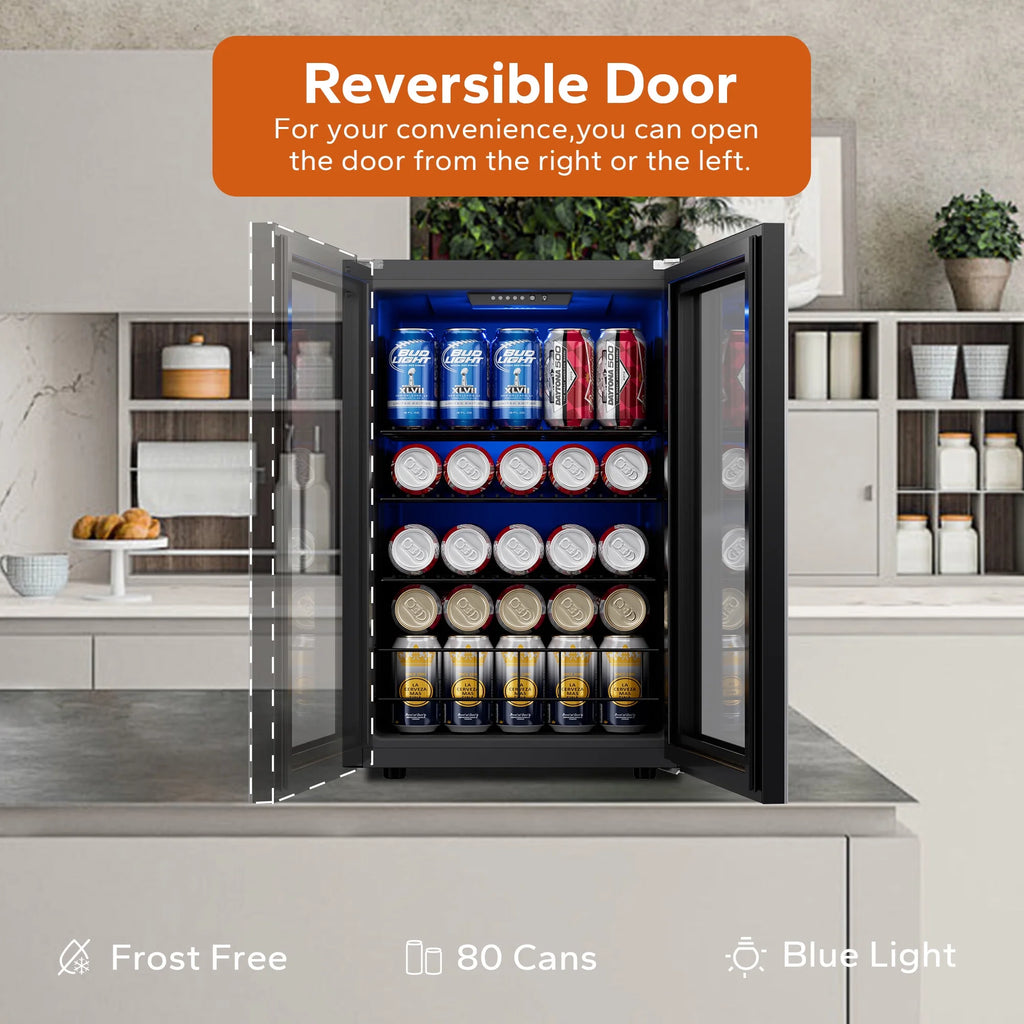 Freestanding Beverage Refrigerator Cooler, 77 Can Glass Door U16051