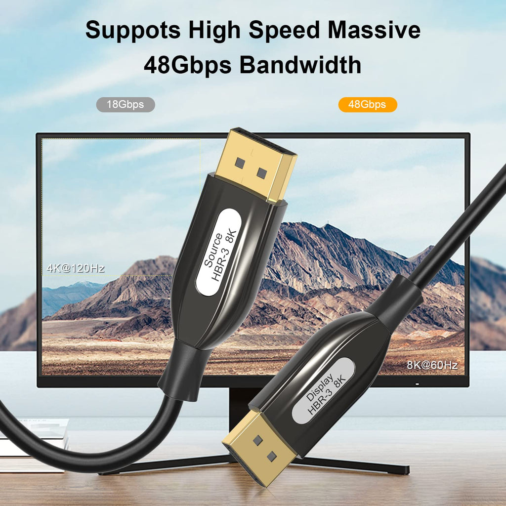 8K DisplayPort Fiber Optic Cable 33ft/10m, Braided Q283545