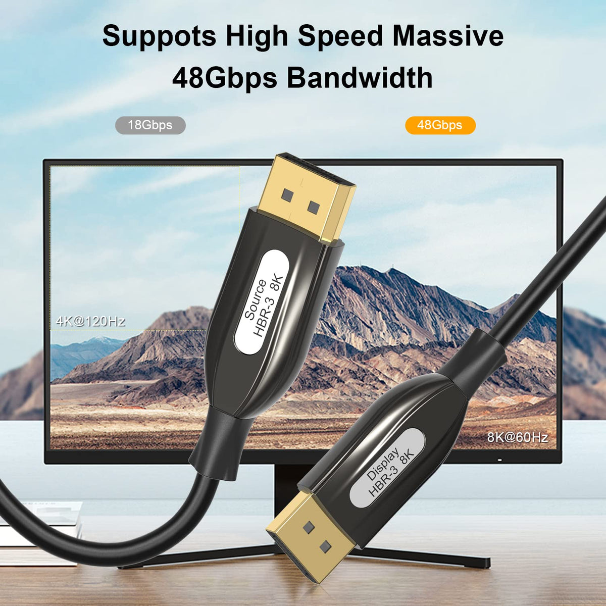 8K DisplayPort Fiber Optic Cable 33ft/10m, Braided Q283545