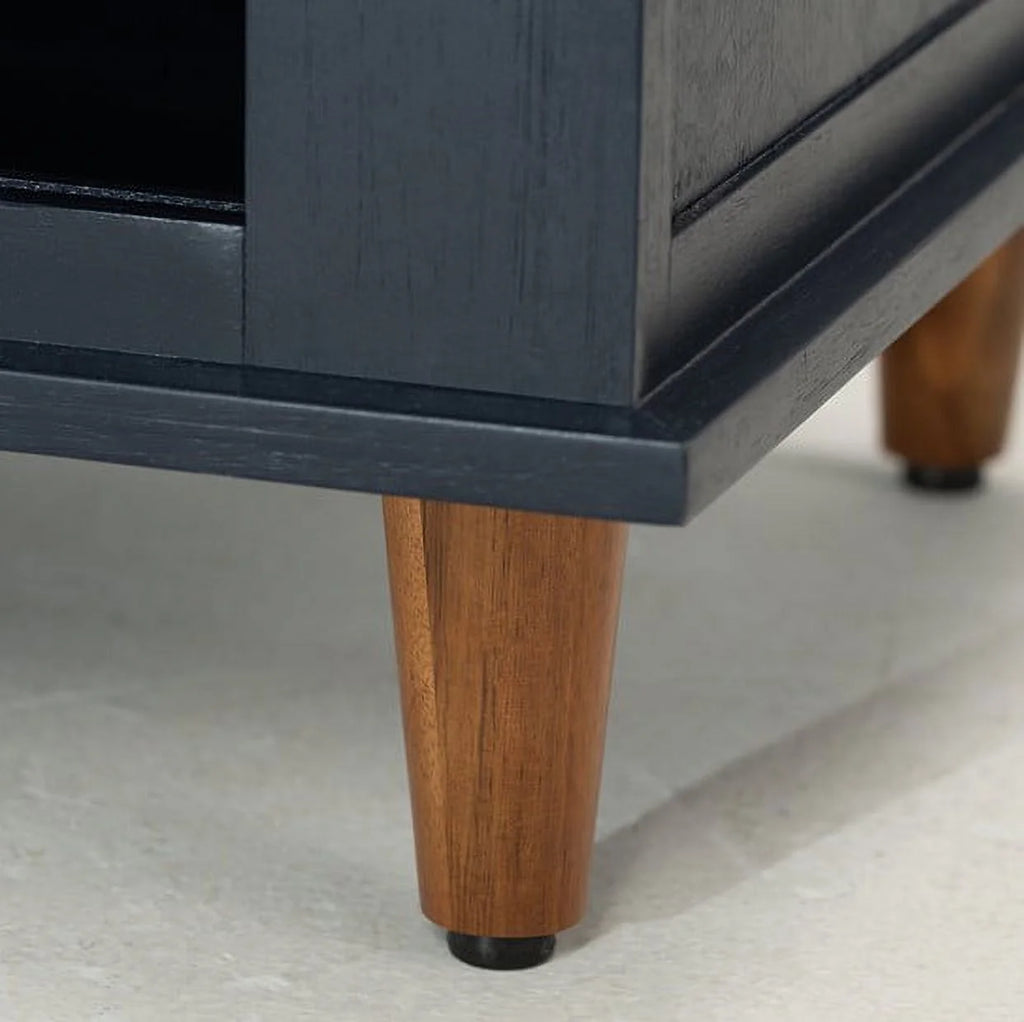 Solid Wood TV Stand 2 Sliding Rattan Doors Navy Blue G307607