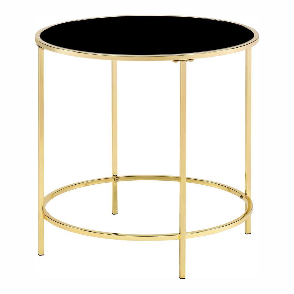 Brass Coating Round Glass Top End Table F35109