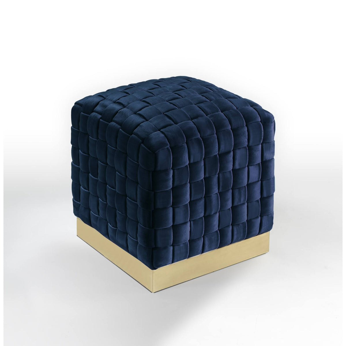 Navy Gold Velvet Cube Ottoman E325