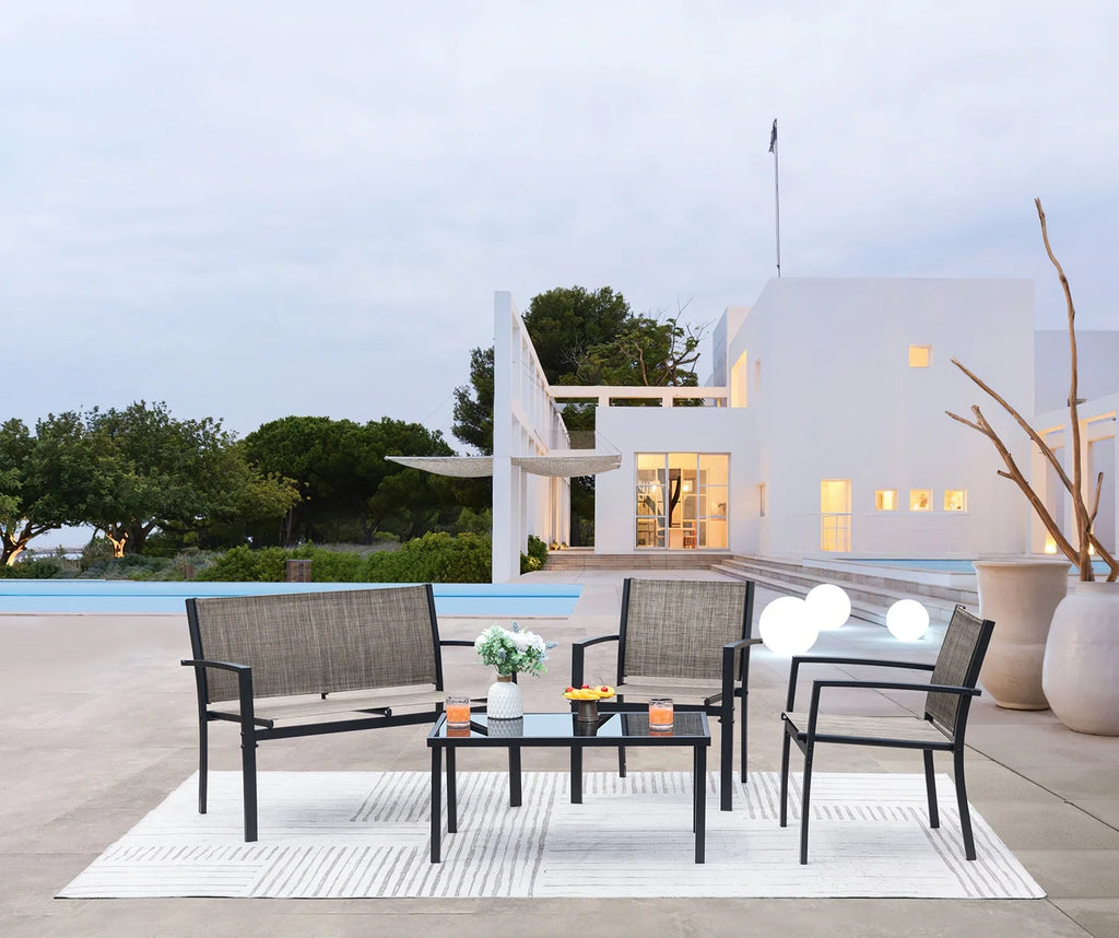 4 Pieces Textilene Patio Furniture Set with Loveseat Tea Table F73524
