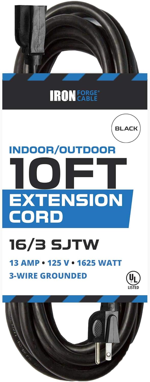 Black 16/3 100 Ft Outdoor Extension Cord with 3 Prong Grounded Plug R5905