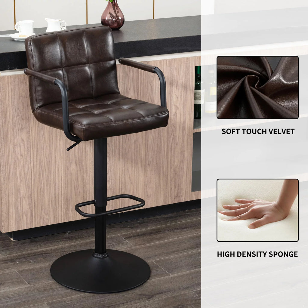 Faux Leather Swivel Bar Stools Set of 2 Adjustable Height R5752