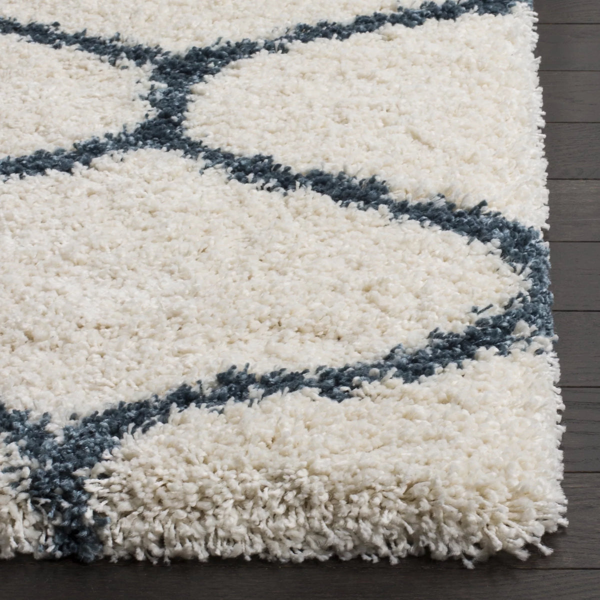 Ivory Slate Blue Geometric Shag Area Rug 7' x 7' Square T244