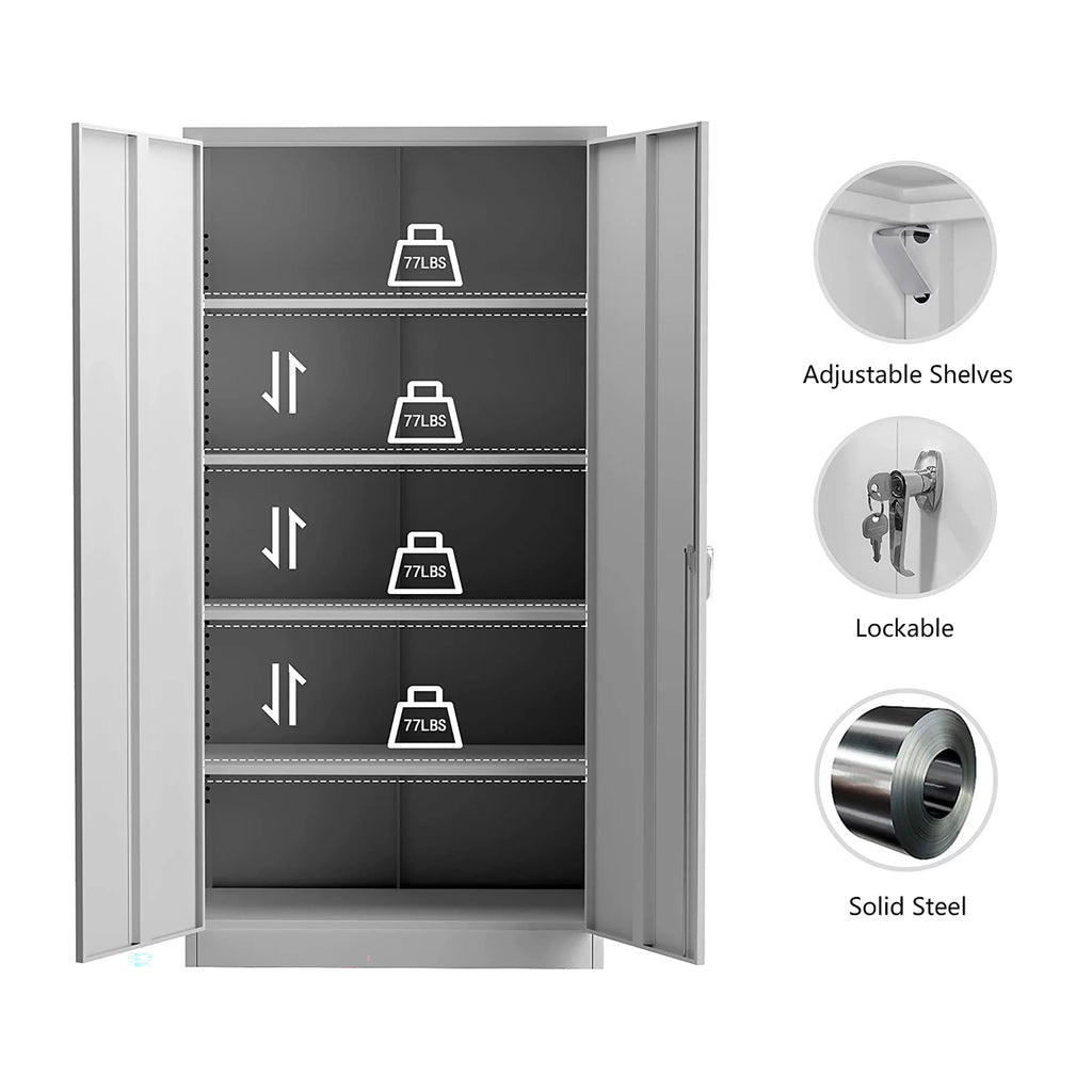 72 Inch Locking Storage Cabinet with Adjustable Shelves, Gray F270