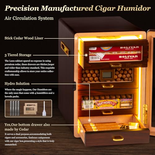 Cigar Humidor Cabinet with Digital Hygrometer and 4 Cedar Wood Drawers Q514