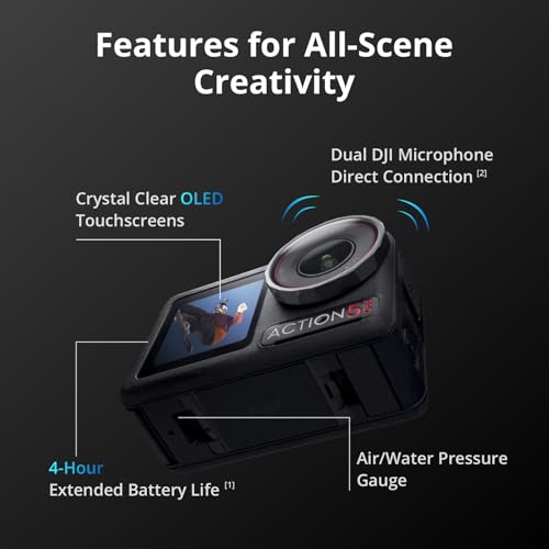 Action Camera 4K with 1/1.3" Sensor, 3 Batteries, Dual OLED Touchscreens J257